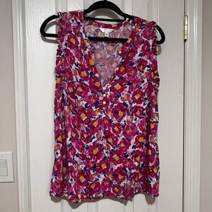 Time and Tru M Floral V-Neck Blouse - Pink and Yellow